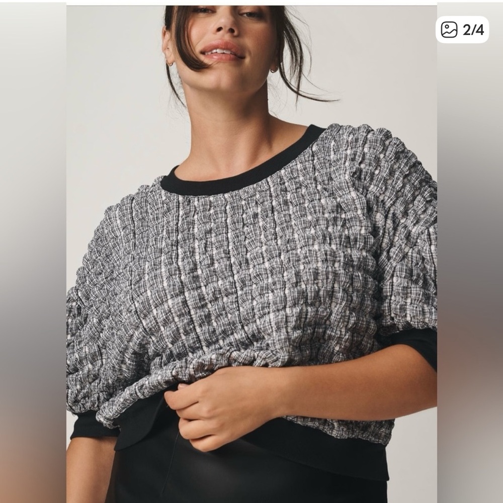 Anthropologie Black and White Puff Sleeve Sweater